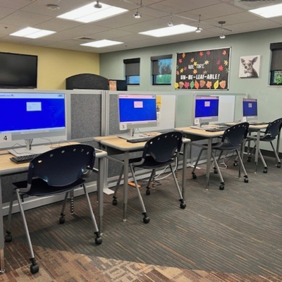 Row of computer workstations at the Hudson Public Library